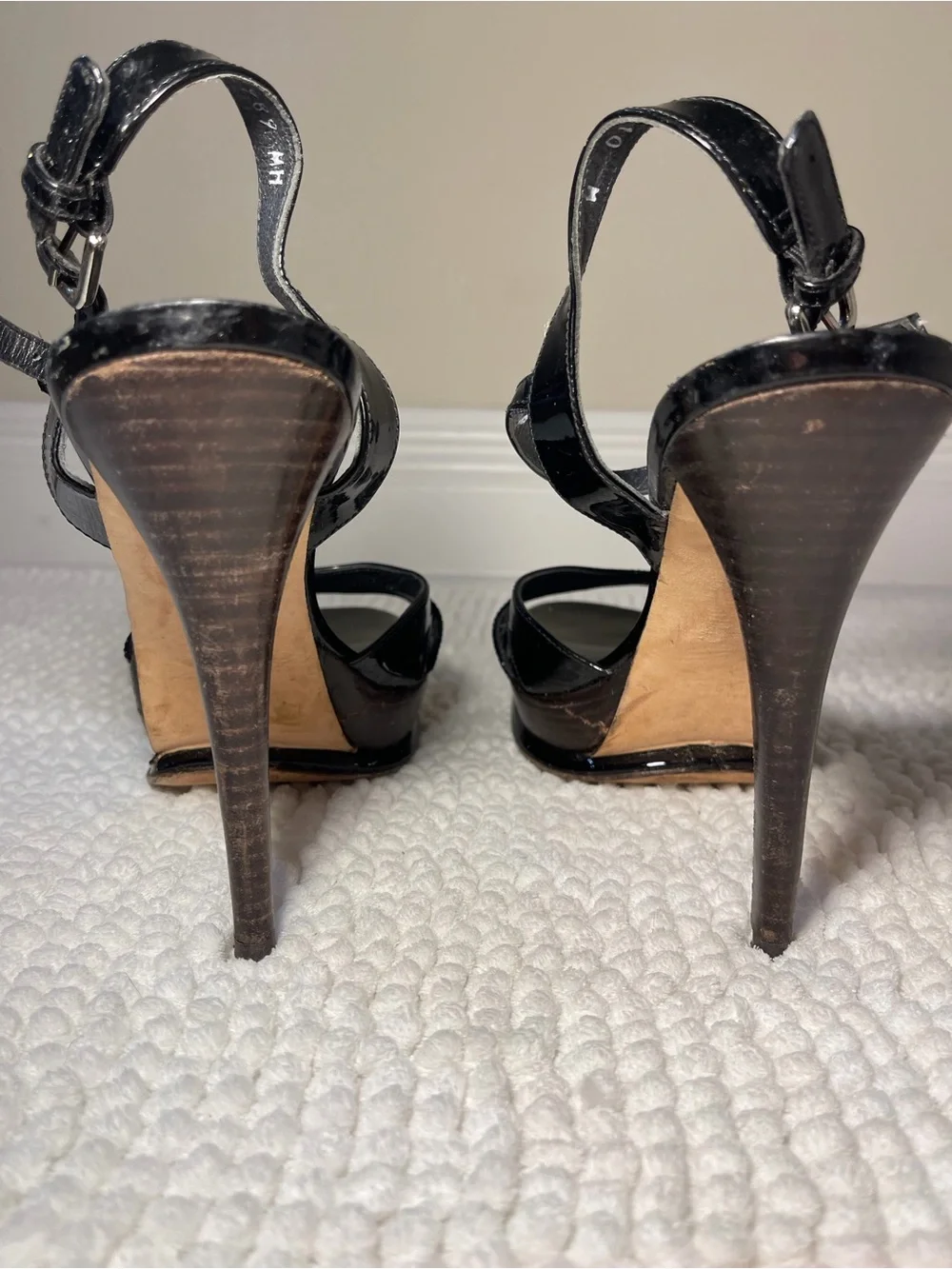 Stuart Weitzman Black Patent Leather Platform Slingback Heels